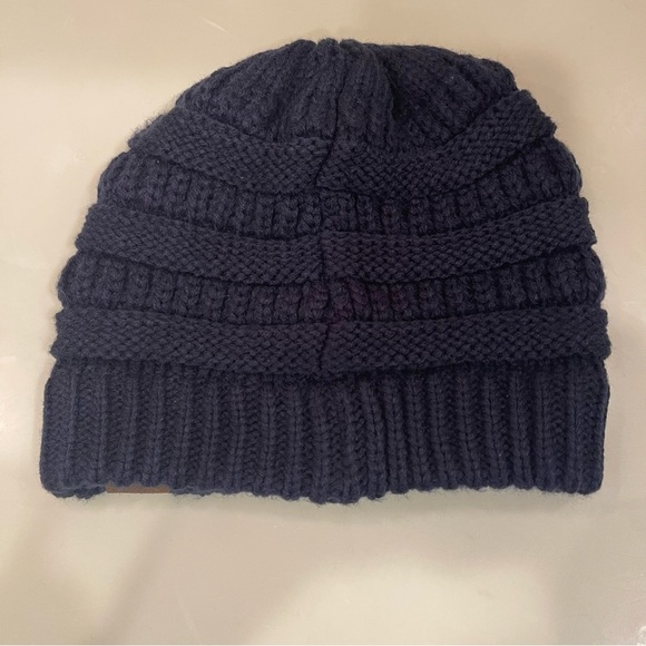 C.C Navy Unisex Chunky Soft Stretch Cable Knit Winter Hat - Picture 4 of 12